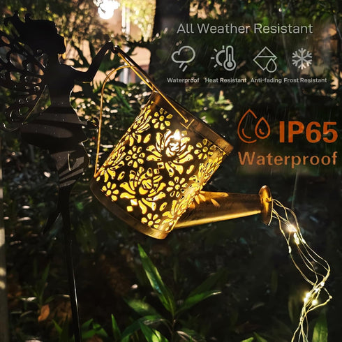 Neioaas Solar Watering Can Lights,LED Solar Lantern String Light Outdoor Garden Waterproof Hollowed-Out Retro Metal
