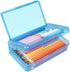 Large Capacity Plastic Pencil Box, Double Layer Pencil Case for Kids and Adults, Hard Crayon Box Storage (Blue)