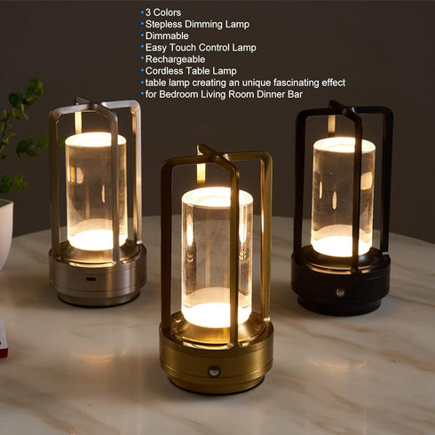 3 Dimming Cordless Table Lamp, Color Stepless LED Table Light Bedside Nightstand Lamp with Acrylic Lampshade