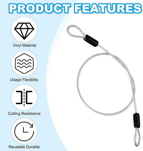 1/8" 2 1.6ft (20") PATIKIL Dia Vinyl Coated Stainless Steel Cable with Loops, Pcs Flexible Wire Rope Security Chain