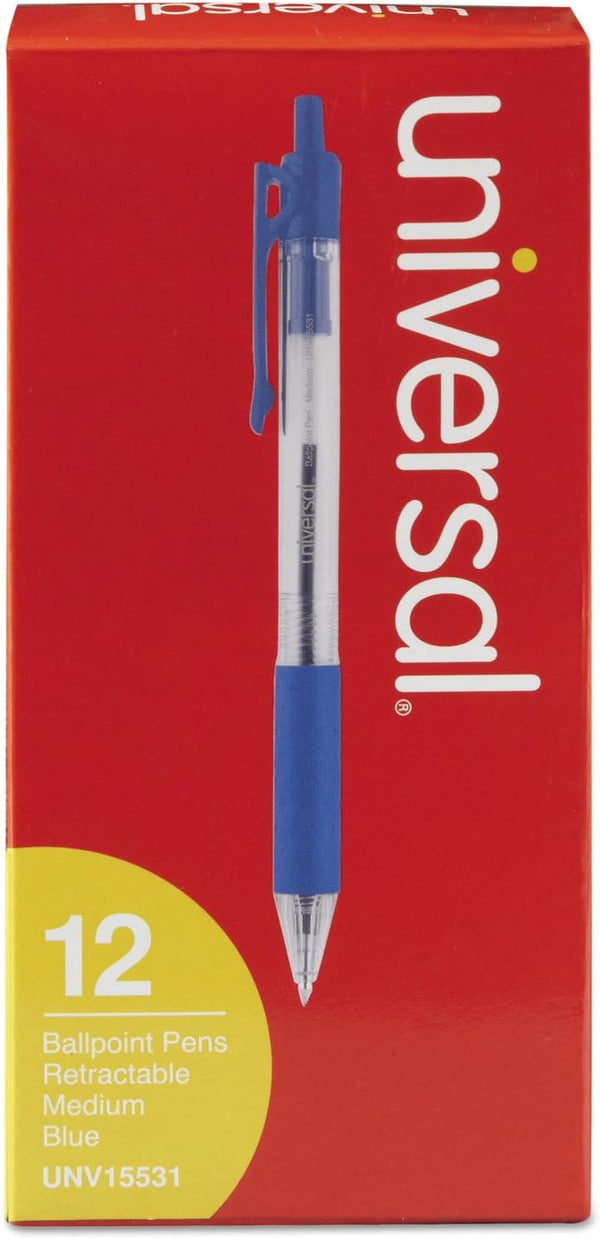Universal Comfort Grip Ballpoint Pen, Retractable, Medium 1 Mm, Blue Ink, Dozen