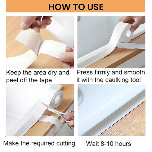 White Caulk Tape, Waterproof Self Adhesive Sealer Strip for Toilet Base, Shower, Wash Basin, Easy to Use