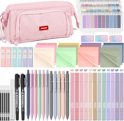 Nicpro 84 PCS Aesthetic Book Annotation Kit, 12 Dual Highlighters, 5 Gel Pens, 6 Mechanical Pencils, 1200PCS Sticky