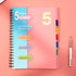 CAGIE Pink Spiral Notebook, 8.5 x 11 with Dividers, 220 Pages, 5 Subject Notebook with Tabs, Hardcover A4 Journal