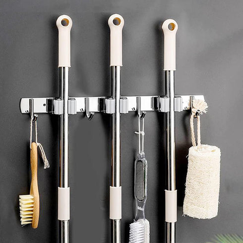 Heavy Duty Stainless Steel Broom Mop Holder Wall Mount, Organizer Rack Hook for Home, Kitchen, Garage