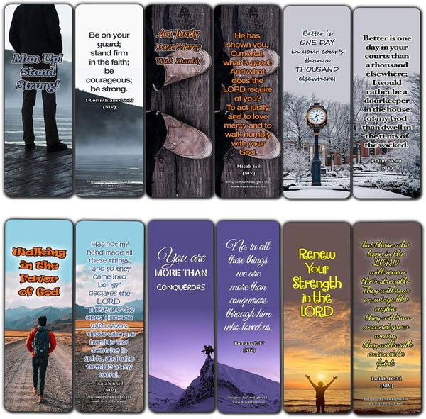 Devotional Bible Verses for Men Bookmarks (60 Pack) - Designed to Inspire Men, Perfect Giveaways for Sunday School