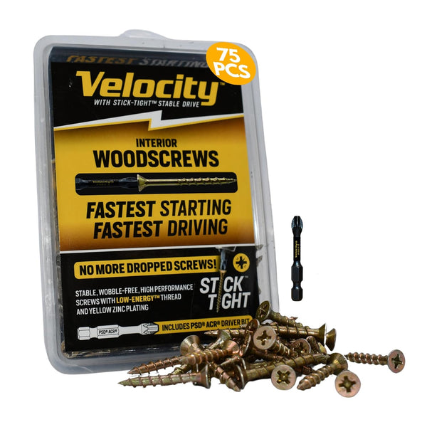 Velocity Interior 2 Inch Wood Screws DIY Pack (Size #8, 75 Pcs) – Zinc and Yellow Coating for Wood Working