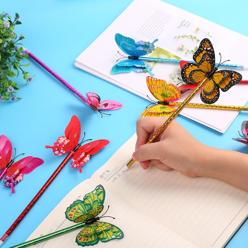 Leery 12 Pieces 3D Butterfly Ballpoint Pens, 0.5mm Random Black Ink for School Office Supplies Home Decor