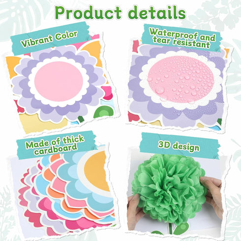 ZOIIWA Summer Flowers Bulletin Board Set, 3D Paper Floral Cutouts for Classroom Flower Themed Birthday Party