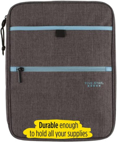 Five Star Zipper Binder, 1 Inch 3-Ring Binder with Pockets and 4-Tab Dividers, 375 Sheet Capacity, Gray/Mint