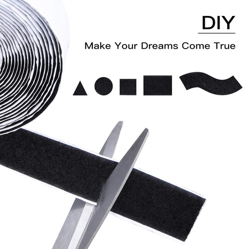 16 Feet Length 0.75 Inch Width Hook and Loop with Strong Self Adhesive Tape Strip - Black