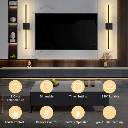 3000K-6000K Dimmable 350Rotate Wall Sconces Battery Operated, Wall Sconces Rechargeable Wall Sconce with Remote