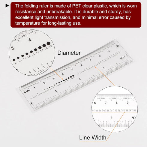Film Flexible Ruler 4 Inch 0.1mm Scale, PET Plastic Covered Thickened Folding Straight Ruler Measuring Tool, Transparent