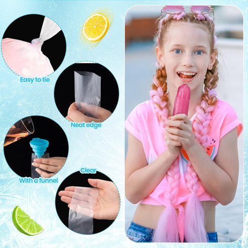 600 (3.2 11.8 Inch) Hoolerry Pcs Disposable Ice Lolly Bags Plastic Mold Ice Cream Bags with Silicone Foldable Funnel