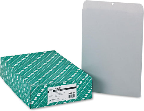Quality Park 38610 Clasp Envelope, 12 x 15 1/2, 28lb, Executive Gray, 100/Box