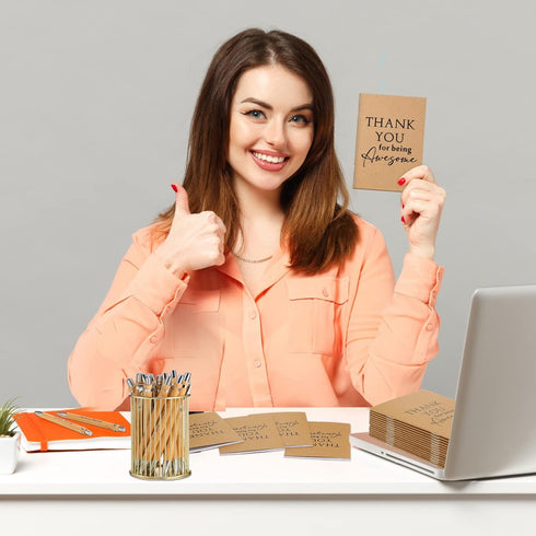 Employee Appreciation Gifts Set, Inspirational Retractable Bamboo Pens and Pocket Kraft Thank You Notebooks (72 Pcs)