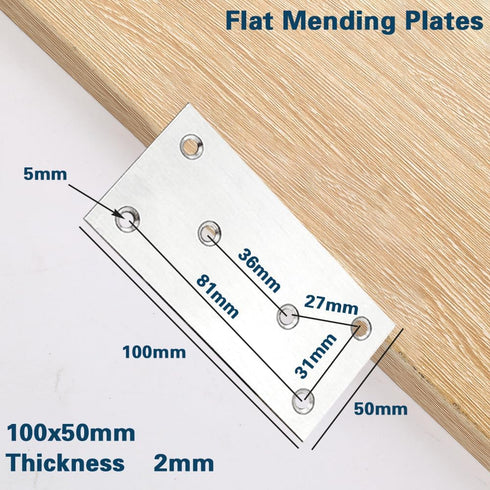 12Pcs 4" 2" 304 100X50X2MM Flat Mending Plates, x Flat Straight Brace Bracket, Heavy Duty Stainless Steel Joining