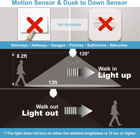 ORALUCE Motion Sensor Light Bulbs Indoor Outdoor 60 Watt Equivalent, A19 E26 9W Motion Activated LED Bulb 6000K Cool