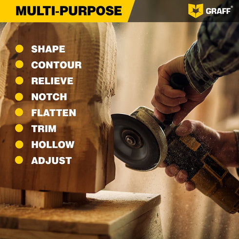 GRAFF Premium Wood Carving Disc 4 Inch - Angle Grinder Shaping and Grinding Wheel for Wood, Plastic, and Drywall