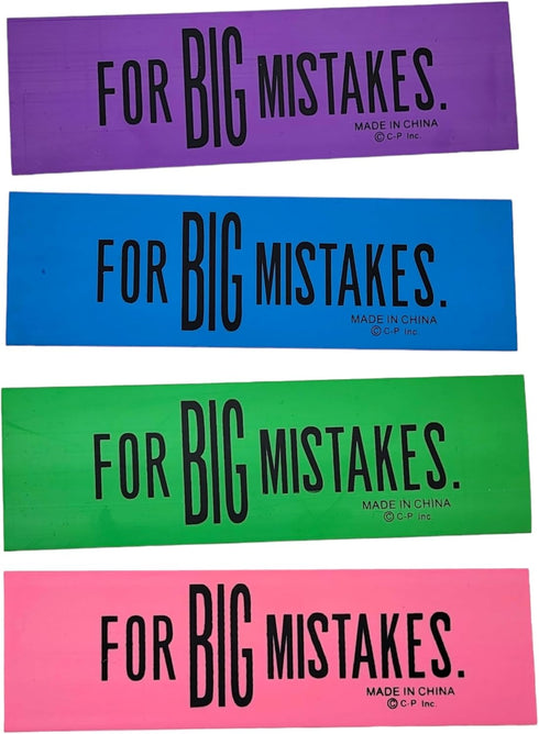 Huge 6.75" Colorful Rubber Pencil Erasers, Rectangular Shape, 12 Pack (4 Colors) for Big Mistakes