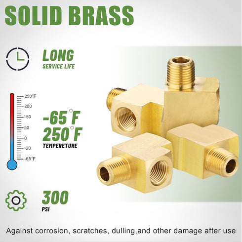 2PCS Barstock Street Tee Fittings, 3/8" NPT Female x 3/8" NPT Male Brass Pipe Fitting