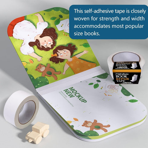 Self-Adhesive Book Repair Tape, 2 Inch Wide, White by Lineco for Book Spine & Paper Pages
