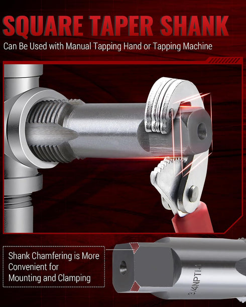 6-Piece Set, 1", 3/4", 1/2", 3/8", 1/4", 1/8" Set, 52100 Set Reywoo NPT Pipe Tap NPT Tap Precision High-Carbon Chrome