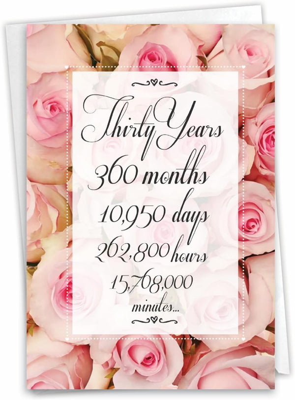 NobleWorks 30th Milestone Anniversary Notecard w/Envelope for Men, Women - 30 Years of Marriage