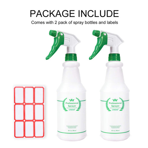 Plastic Spray Bottle 2 Pack, 32 Oz - Heavy Duty Leak Proof Mist Sprayer for Cleaning, Essential Oils, Hair