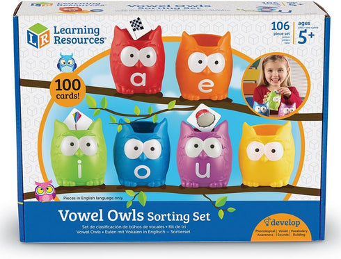 Set Learning Resources Vowel Owls Sorting - Phonics Games for Kids, Vowel Sounds, Toddlers Vocabulary Building, ABC
