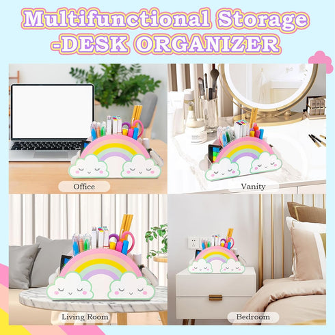 MeCids Pencil Holder for Desk, Acrylic Rainbow Supply Caddy for Home, Classroom, Office Storage, Art Supplies Organizer
