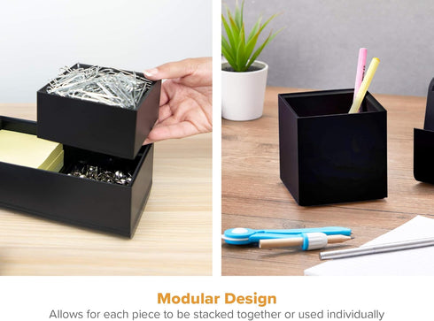 Bostitch Office Konnect Desk Organizer Accessory Tray & Storage Cup Bundle, Stacks for Desktop Storage, Black by Bostitch