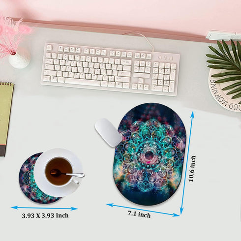 RVHOEZZM Set, Personality Mouse Pad with Coaster Colorful Mandala Fashion Design Mouse Pad Non-Slip Rubber Gaming Mouse