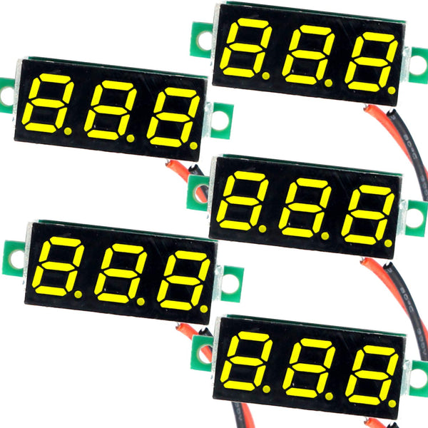 (5 Pack) JacobsParts DC 2.4-30V 2-Wire Voltmeter, 3-Digit LED Display Digital Voltage Tester (Yellow)