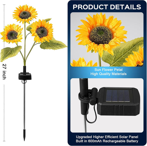 3 Pack 2 TANSOREN Solar Garden Lights Outdoor, Lighting Modes Warm White LED Waterproof Solar Powered Sun Flowers