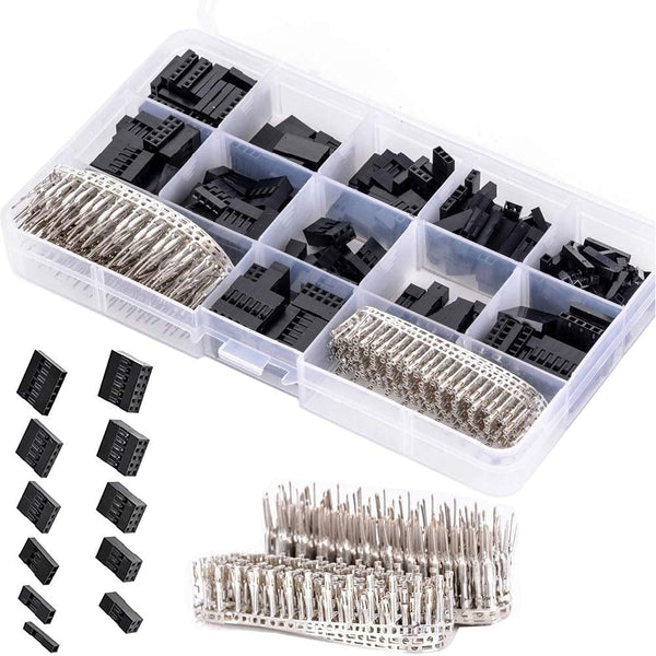 CHENBO 620pcs 2.54mm/0.1" Wire Jumper Cable Pin Header Connector Housing Assortment Kit with Male Female Crimp Pins.