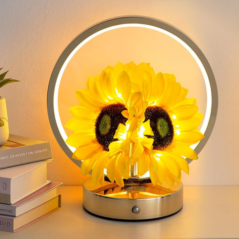 Sunflower Birthday Gifts for Women Mom,Sunflowers Flower Touch Lamp,Rechargeable Cordless 3 Way