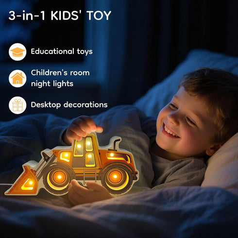 3+ Night Light for Kids, Wooden Loader with Led Night Light, Nursery Nightlight for Toddler Ages Boys and Girls, Cute