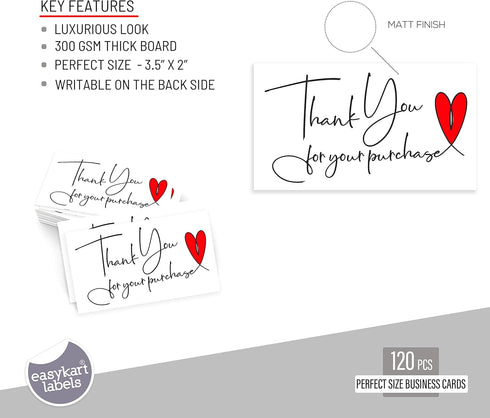Easykart 120 Thank You For Your Purchase Cards, 300 Gsm Thick Board, Business Card Sized, Small Business Owners