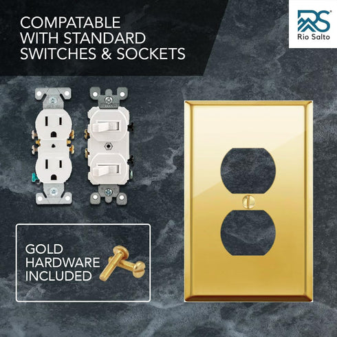 BRASS Duplex Gold Outlet Cover, Standard Size Polished Brass Metal Wall Plate