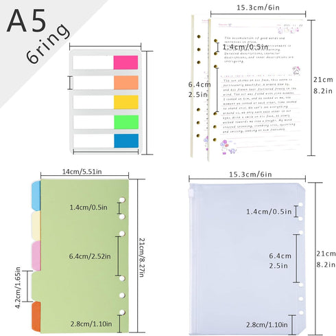 A5 6-Rings 90 8.3x5.5", Rancco Refill Line Paper, Colorful Binder Papers Refill, Filofax Notebook Inserts Refills