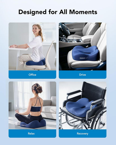 Tailbone HUANUO Ergonomic Seat Cushion, Memory Foam Cooling Gel Office Chair Cushion for Hip Support, Pressure Relief