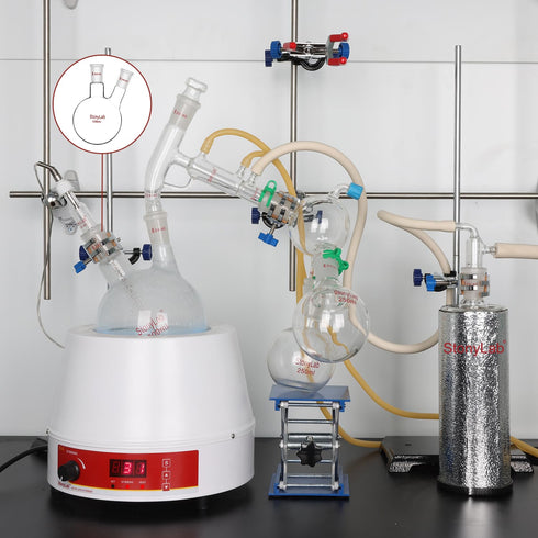 StonyLab 50ml Heavy Wall 2 Neck Round Bottom Flask with 19/22 Center and Side Standard Taper Joint