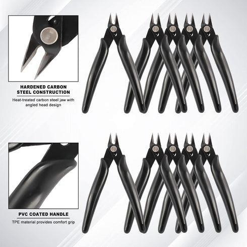 YaeCCC 10 Pack Wire Cutters - Black Diagonal Cutting Pliers for Electronic, Model, Jewelry Making