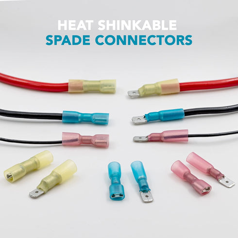 50 Male + 50 Female Blade Spade Connectors, .25" (1/4'') 6.3mm 22-18 AWG, Heat-Shrink Insulated Terminals