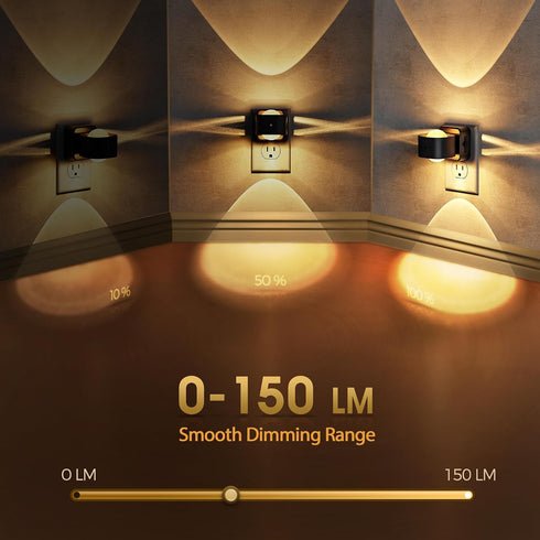 180 0-150LM Dimmable, 2 Pack Briignite Night Light Projector, LED Night Lights Plug into Wall, Rotating Night Light