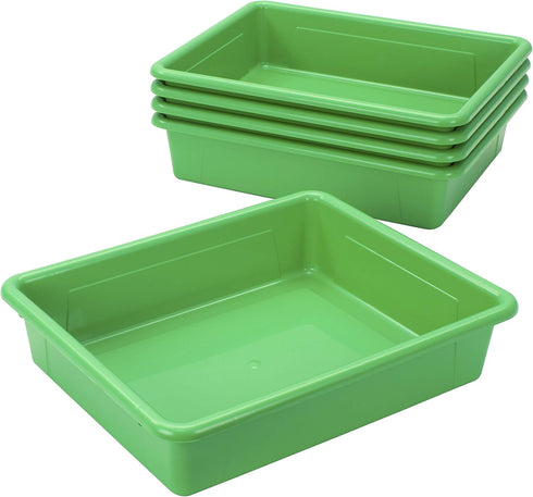 Storex Letter Size Flat Storage Tray, Organizer Bin with Non-Snap Lid, Green, 5-Pack