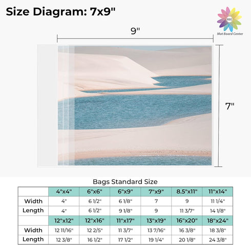 Mat Board Center, 7x9 Crystal Clear Sleeves - Resealable Polypropylene Storage Bags for 7x9 Photo Mat, Photos & Prints