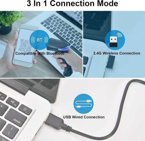 Bluetooth QR Barcode Scanner, PDF417 Rechargeable Wireless Code Scanner, Connects to Smart Phone, Tablet, PC
