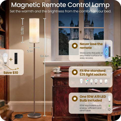 Dimmable 64.4 Bulb 3000K-6500K, VW06LD05W1 Floor Lamps for Living Room with Remote and Foot Switch, Modern Standing